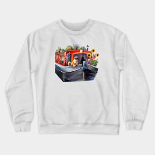 Captain dog. Cool red narrowboat Crewneck Sweatshirt